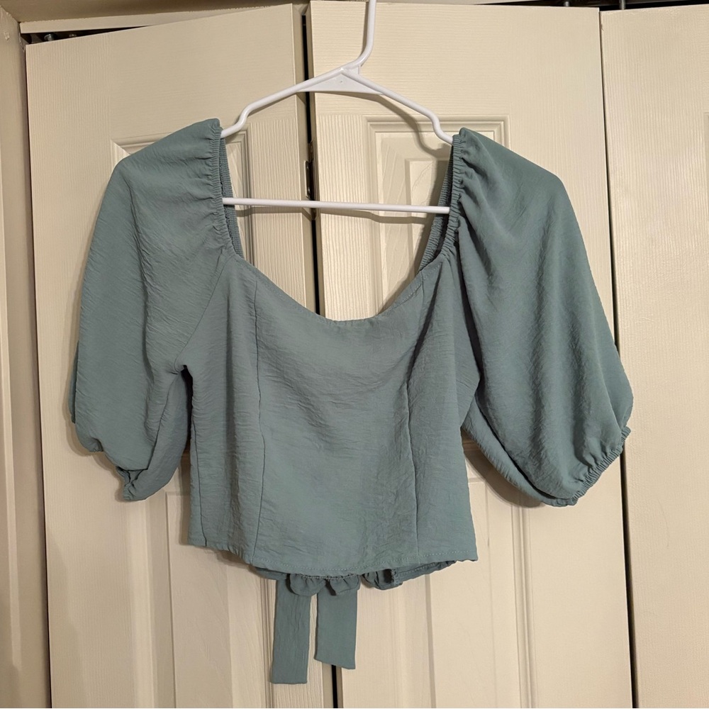 Altar'd State Puff Sleeve Blouse in Green